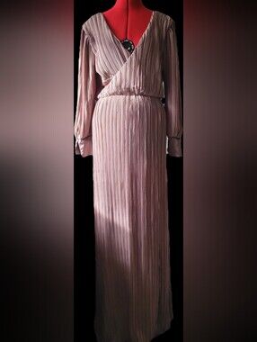 Missguided + Dusty Blush Plisse Pleated Wrap Neckline Maxi Dress
